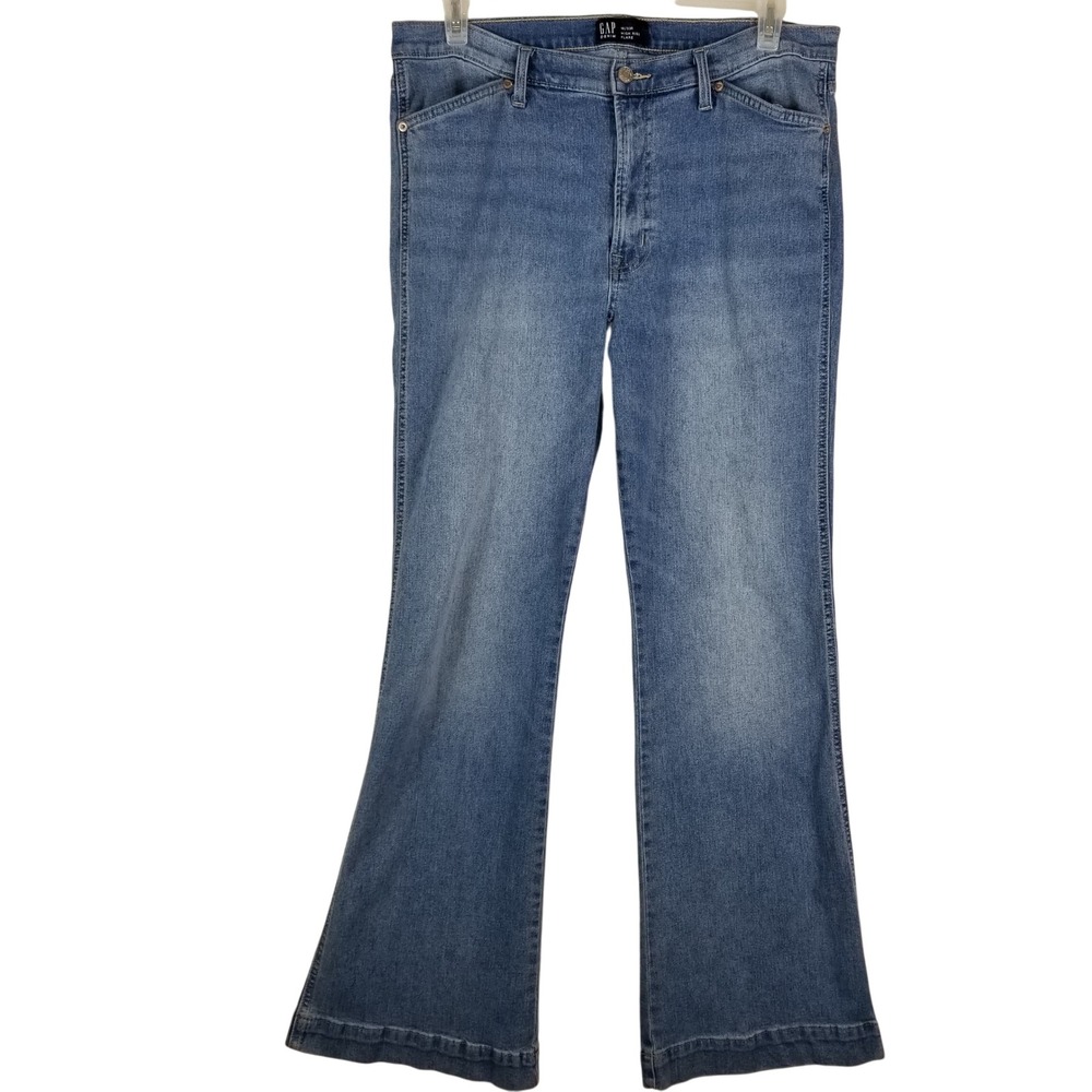 Gap Denim Womens Blue High Rise‎ Flare Jeans Size 16/33R Medium Wash Stretch